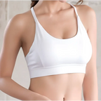 White mesh triangle push up fitness racerback bra in white with thin straps and seamless supportive design