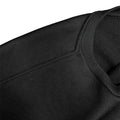 Black ribbed knit crewneck sweater with smooth textured fabric and neatly stitched seams for graphic crew neck style