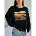 Black oversized long sleeve sweatshirt with motivational quote printed in gold and beige on solid colour horizontal strips
