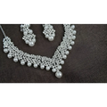 Silver white pearl necklace diamond with intricate filigree design and rhinestones in diamond suit bridal set