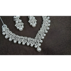 Silver white pearl necklace diamond with intricate filigree design and rhinestones in diamond suit bridal set
