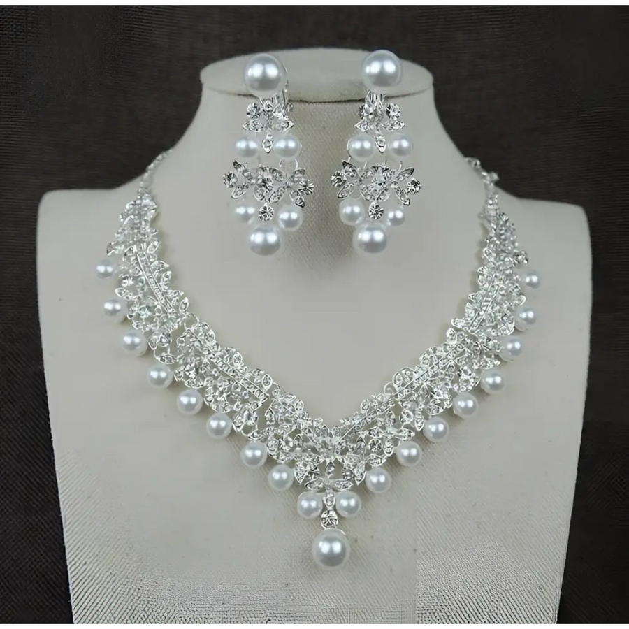 Witte Parelketting Diamant Pak Bruidsset