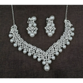 Silver white pearl necklace diamond suit bridal set with intricate crystal embellishments and matching earrings