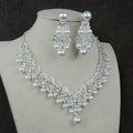 Silver crystal and pearl choker necklace with matching earrings in white pearl necklace diamond suit bridal set