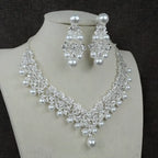 Silver crystal and pearl choker necklace with matching earrings in white pearl necklace diamond suit bridal set
