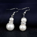 Pearl snowman earrings with silver hooks and clear crystal accents from white pearl wedding earrings necklace set