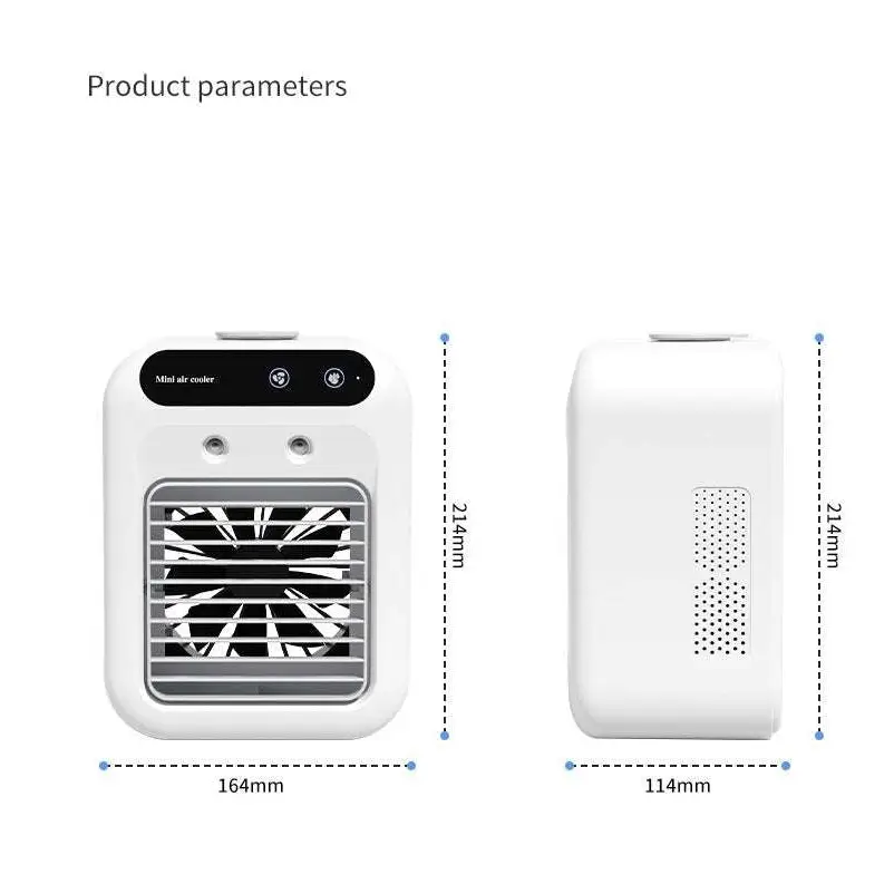 White portable air conditioner mini cooler fan with sleek rectangular design and black control panel for cool airflow