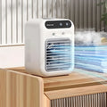 White portable air conditioner mini cooler fan with sleek rectangular design and black control panel for cool airflow