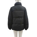 Black puffer winter coat for women casual windproof with high collar and horizontal stitching for cold weather
