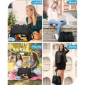 Black quilted leather tote bag with dual top handles and detachable shoulder strap with leather trim