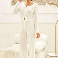 White ribbed knit fashion cardigan with long sleeves button front and square neckline in ribbed knit material