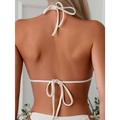 White ribbed sexy bikini top with halter style adjustable tie thong bandage and ribbed texture