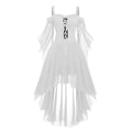 White sheer chiffon long gothic witch dress with off-the-shoulder sleeves and black lace-up front detail in 3xl
