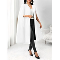 White sleeveless casual fit cape vest featuring a flowing open front and wide sleeves for elegant layering