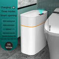 White 16l smart trash can with orange accent stripe and sensor lid for living room and kitchen in sleek modern design