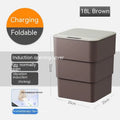 Brown 18l foldable smart trash bin with light gray induction-opening lid and sleek modern design for living room use