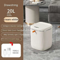 Cream white rectangular smart trash can with orange accent stripe and silver trim for living room and kitchen use
