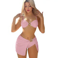 Pink textured two-piece swimsuit women’s set with gold star embellishments for white star bow bikini collection
