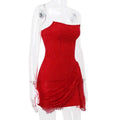 White strapless lace dress with lace corset bodice and ruched detailing ideal for party wear