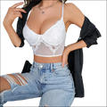 White summer French lace camisole with sheer mesh panel and delicate floral embroidery in style French underwear