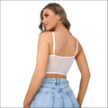 White summer french lace camisole sheer mesh crop top with thin straps fitted silhouette for summer ins style