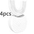 White ultrasonic electric toothbrush automatic tooth cleaner with u-shaped head soft bristles and textured base