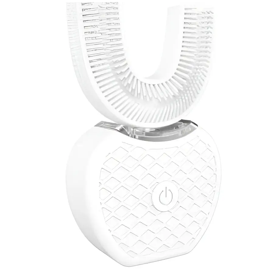 White ultrasonic electric toothbrush with soft bristles and textured base, an automatic tooth cleaner for effective oral care