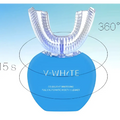 White ultrasonic electric toothbrush with blue v-white cold light and transparent u-shaped brush head automatic tooth cleaner