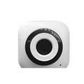 White usb drive-free camera with embossed concentric circles black lens ring and clear plastic clip base external camera