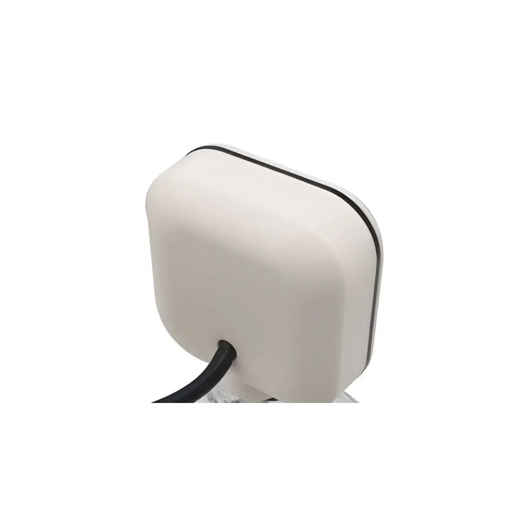 White usb drive-free camera with red accent lens and clear plastic clip base for external camera use