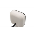 White usb drive-free camera with rounded edges and black cable attached to clear plastic clip base external camera