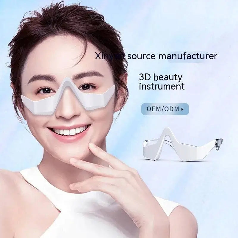 White plastic eye care machine with sleek modern design featuring an angular white winged eye structure