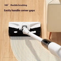 White wireless rechargeable vacuum cleaner with sleek ergonomic white and black 180° flexible brushing head for corner gaps