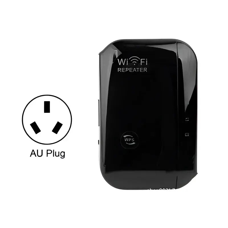 Black plastic wifi signal amplifier wireless router with au plug compatibility for enhanced wifi coverage