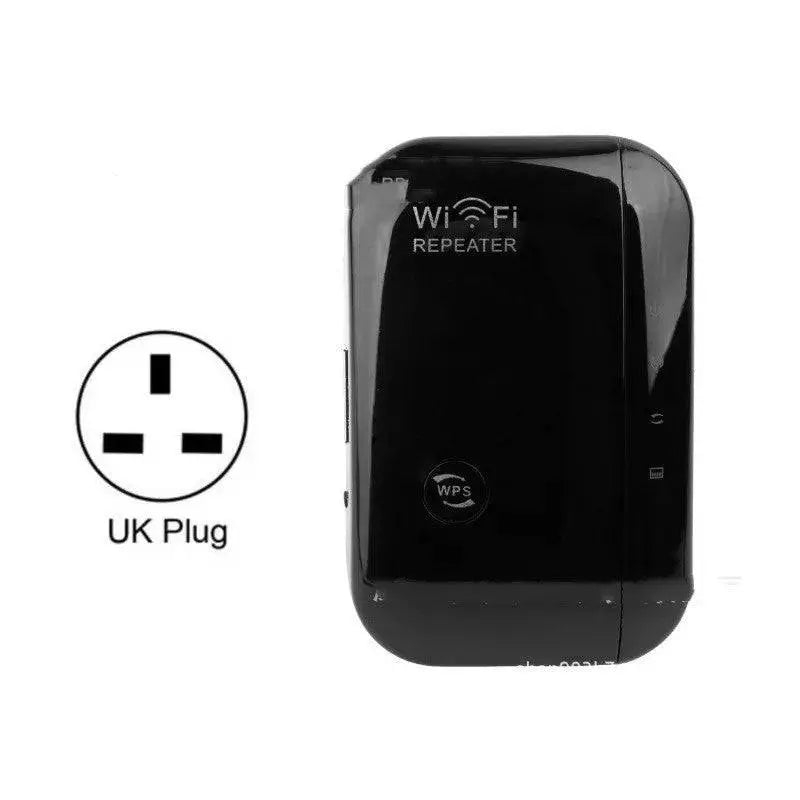 Black plastic wifi signal amplifier wireless router with glossy finish and rounded edges for enhanced connectivity