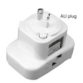 White plastic au plug adapter with two round pins and grounding clip for amplifier wireless router wifi signal amplifier