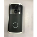 Black and silver wifi video doorbell with a circular button and blue led ring for enhanced security monitoring