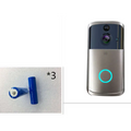Silver and black rectangular wifi video doorbell camera with a glowing blue led ring for home security