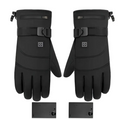 Black insulated winter electric heated gloves with adjustable straps and battery box type shown from back side