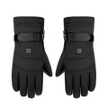 Black insulated winter electric heated gloves with textured wrist strap and subtle brand logo on the back side each hand battery box type