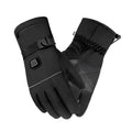 Black insulated winter electric heated gloves with reinforced palm panels battery box type and adjustable wrist strap