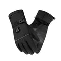 Black insulated winter electric heated gloves with reinforced palm panels battery box type and adjustable wrist strap