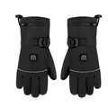 Black insulated winter electric heated gloves with battery box type and adjustable wrist straps shown from back side