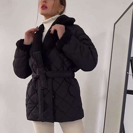 Winter Lapel Plaid Coat Fashion All - match Waist - tied Design Coat For Women Outwear Clothing - Royalessencelux