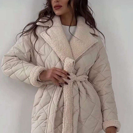 Winter Lapel Plaid Coat Fashion All - match Waist - tied Design Coat For Women Outwear Clothing - Royalessencelux