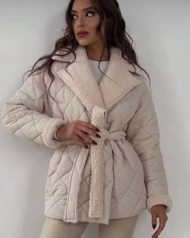 Winter Lapel Plaid Coat Fashion All - match Waist - tied Design Coat For Women Outwear Clothing - Royalessencelux