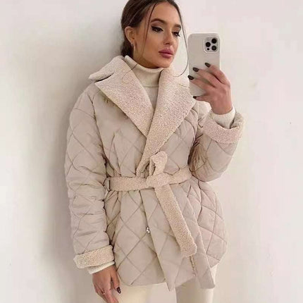 Winter Lapel Plaid Coat Fashion All - match Waist - tied Design Coat For Women Outwear Clothing - Royalessencelux