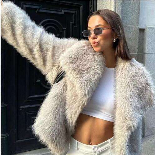 Winter Plush Coat Fashion Warm Thicken Fluffy Lapel Jacket Outwear Casual Long Sleeve Tops Womens Clothing - Royalessencelux