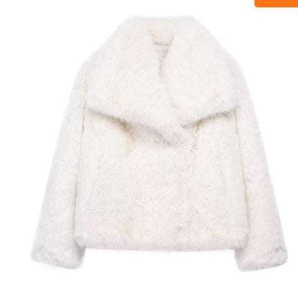 Winter Plush Coat Fashion Warm Thicken Fluffy Lapel Jacket Outwear Casual Long Sleeve Tops Womens Clothing - Royalessencelux