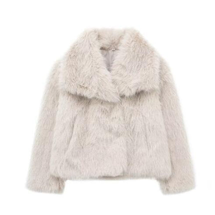 Winter Plush Coat Fashion Warm Thicken Fluffy Lapel Jacket Outwear Casual Long Sleeve Tops Womens Clothing - Royalessencelux
